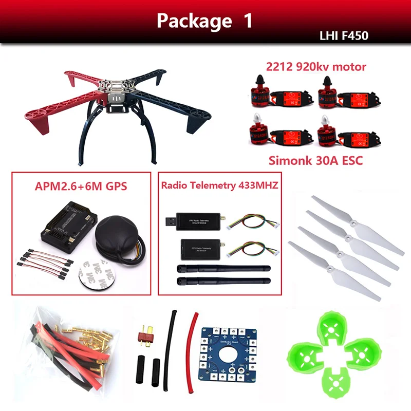 DIY LHI F450 Квадрокоптер комплект APM2.6 и 6 м 7 м N8M gps APM2.8 рама Вертолет стойка бесщеточный мотор - Цвет: Package 1