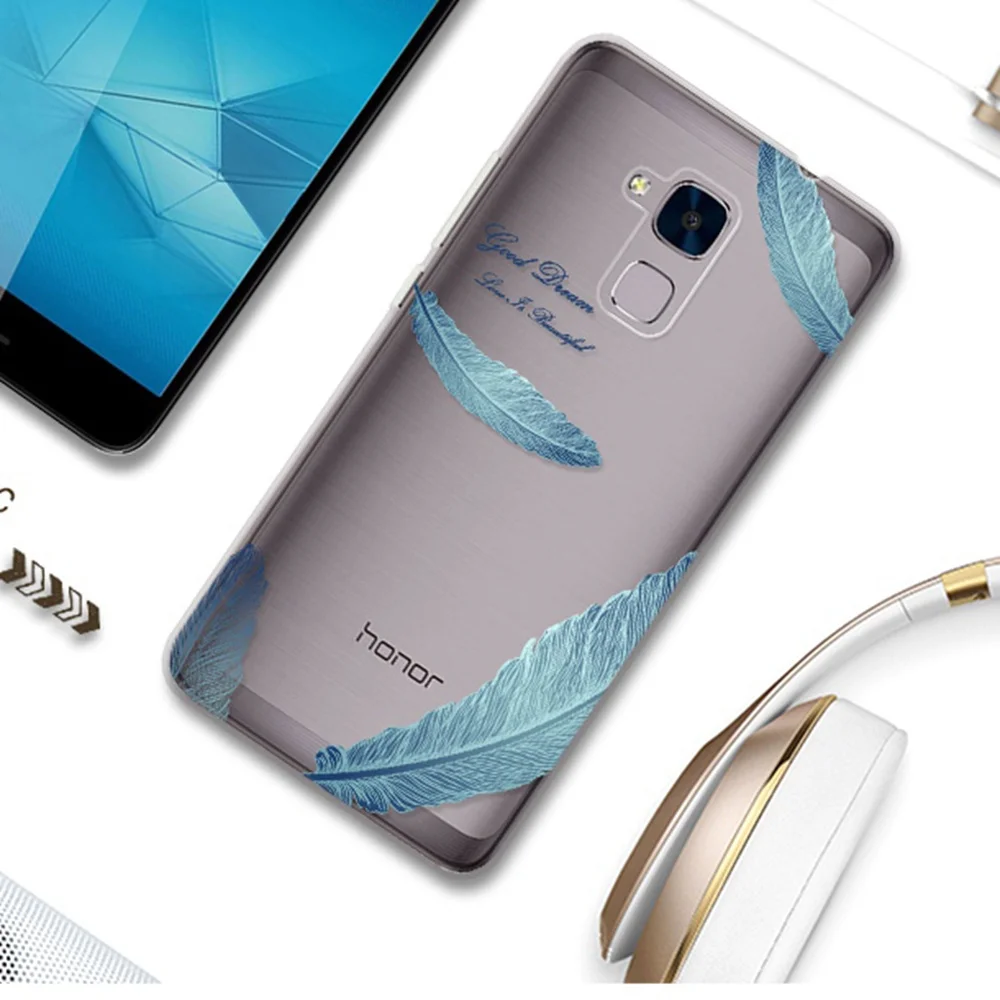 Для huawei Honor 5C силиконовый чехол диагональ черный цветок для 7 Lite Дело четыре перья