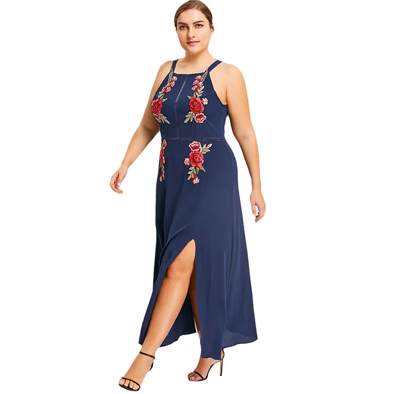 Plusmiss плюс Размеры 5xl цветочные Вышитые Бохо пляжное платье на бретелях Для женщин