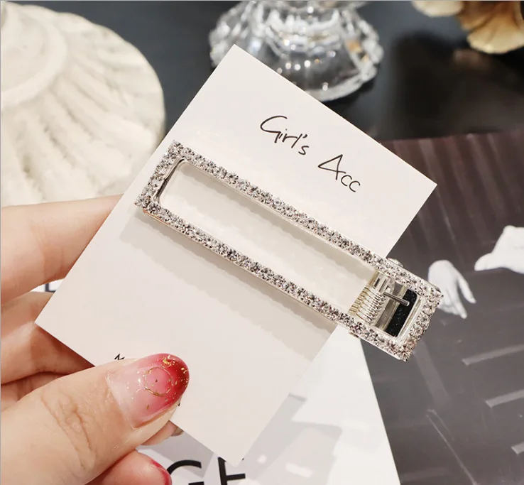 6cm Silver Square Модные блестящие роскошные женские заколки с кристаллами и жемчугом, квадратная заколка для волос, аксессуары для волос в Корейском стиле, головные уборы - Окраска металла: 6cm Silver Square