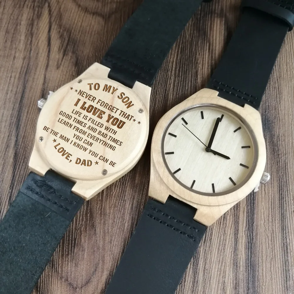 

X1800-3 To My Son-Engraving Wooden Men Watches Family Gifts from DAD MOM Quartz Luxury wood Wristwatches