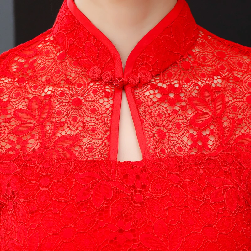 

2018 Novelty Long Cheongsam Spring Chinese style Dress Womens Lace Qipao Slim Party Dresses Lady Button Vestido Size S-XXL