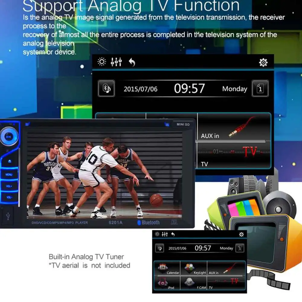 6 2 &quotУниверсальный Din автомобильный DVD/USB/SD/MP4 плеер Авто сенсорный экран Bluetooth