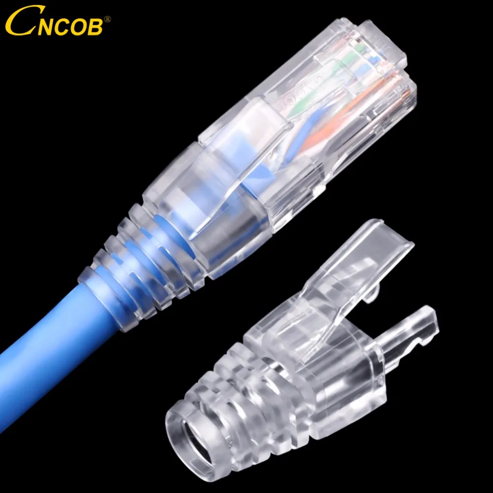 CNCOB 100pcs cat6 rj45 Ethernet connector cover, PC double buckle claw transparent cable protection sleeve, aperture 6.7mm