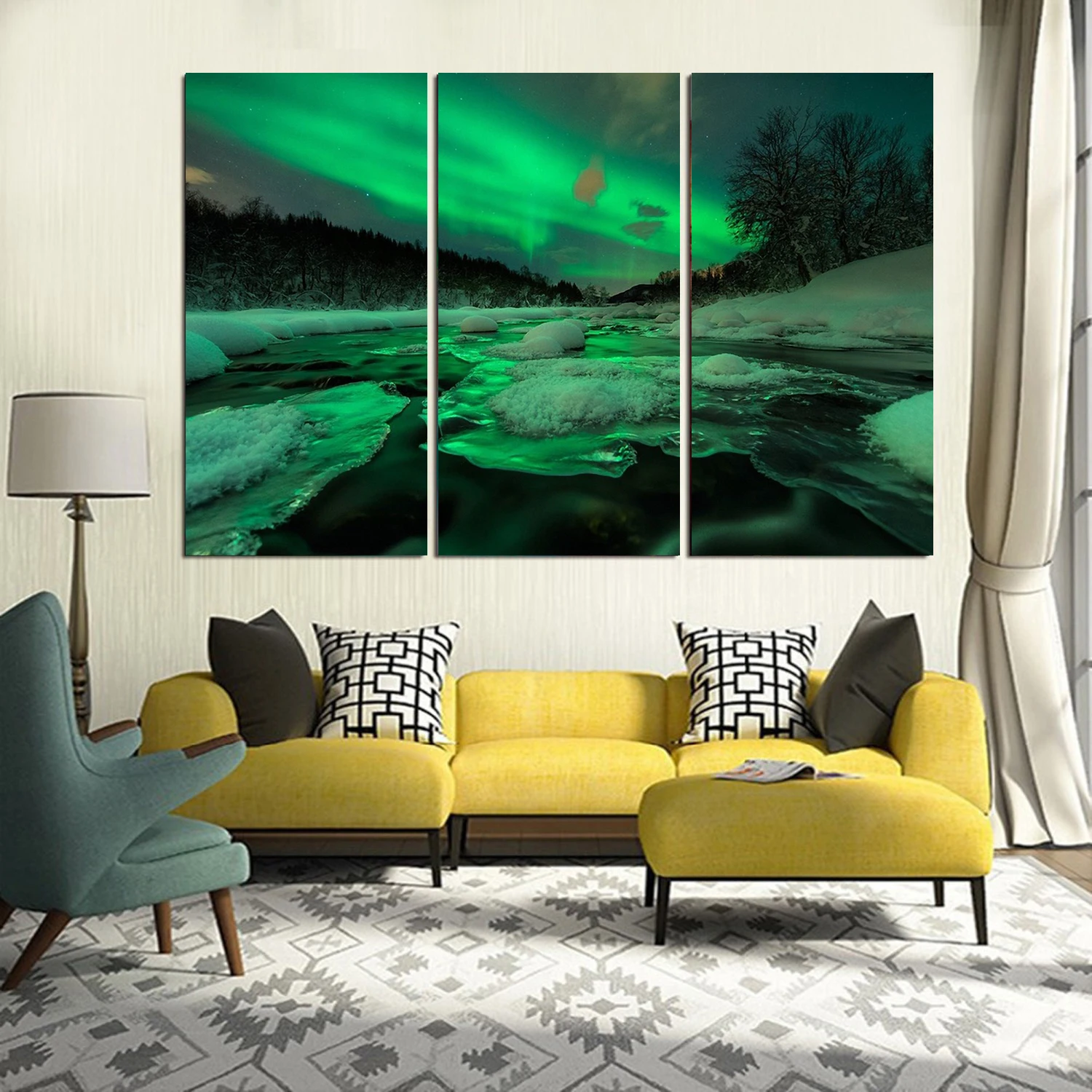

Drop shipping 3 Panel printed painting Aurora Borealis Wall Art Picture Home Decoration Living Room Modern painting LS435