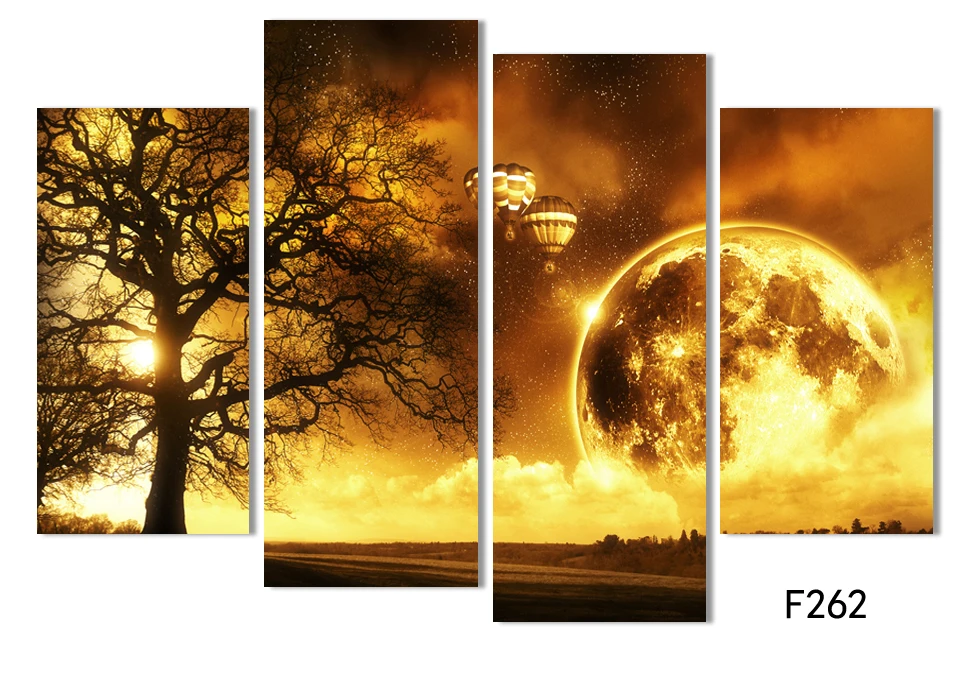 Fashion 4 Panel hot air balloon and trees Landscape Pictures Canvas Picture Cuadro Earth Painting For Living Room No Frame | Дом и сад