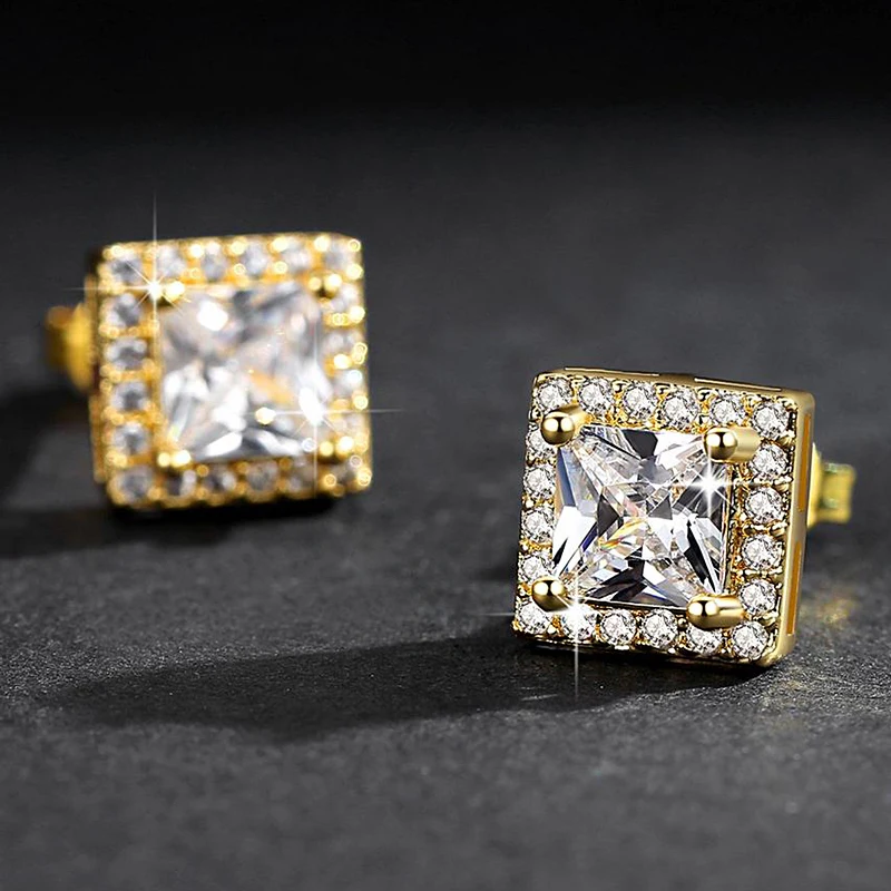 Wholesale 12pairs 5A Shiny Zirconia Crystal Square Stud Earrings Fashion Exquisite Wedding Party Jewelry Gift For Women Girls | Украшения и