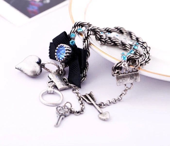 Лидер продаж золотой сплав подвеска браслет с цветами сердце бант синий оптовая