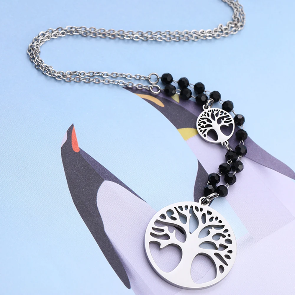 Ожерелье с кулоном из нержавеющей стали Древо жизни для женщин длинное ожерелье