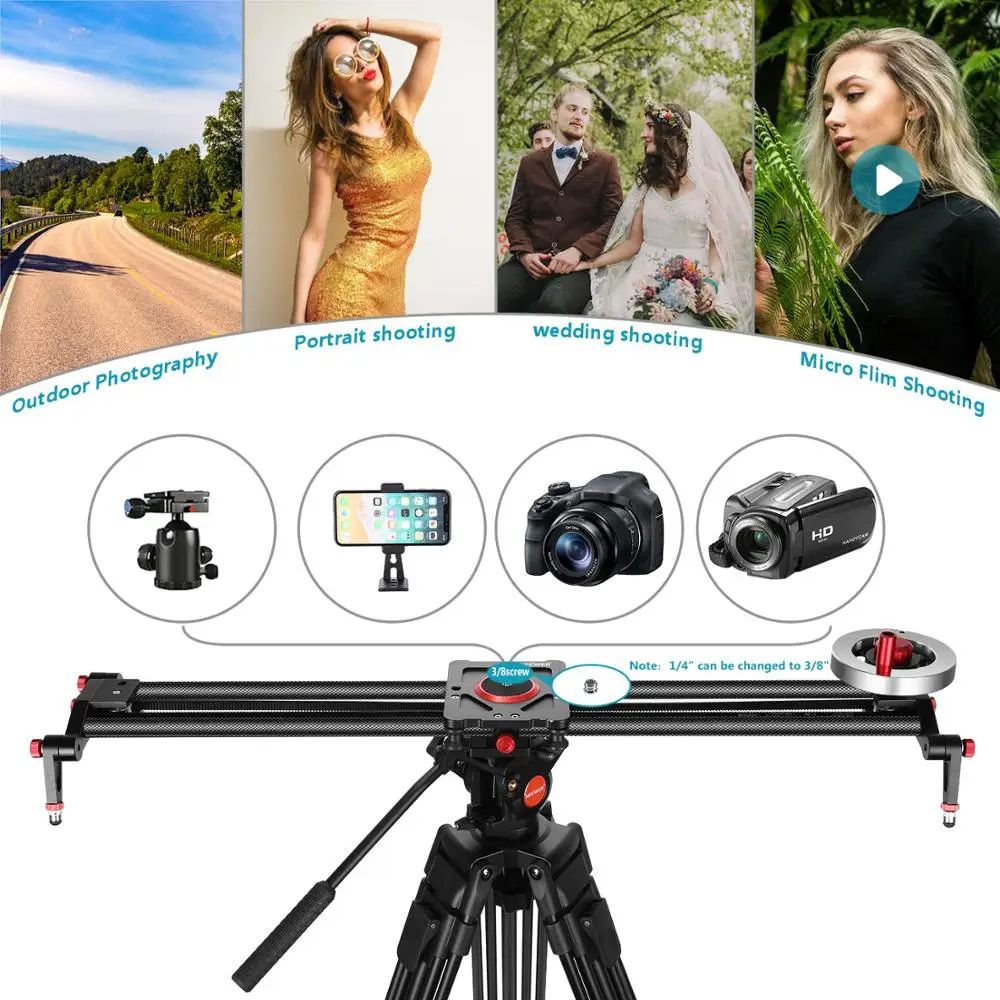 Neewer Camera Slider Видеодорожка Dolly Rail Стабилизатор маховика Противовес с легкими