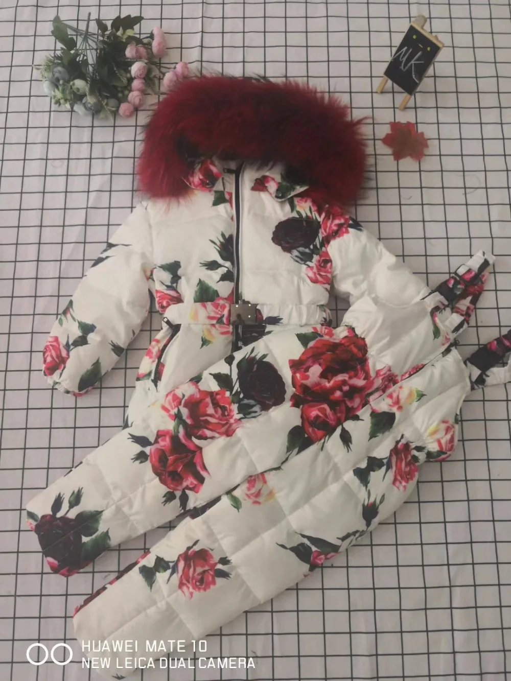 Real raccoon fur winter jacket child suit jacket+pant twinset boy& girl ski suits children down jacket outerwear parka