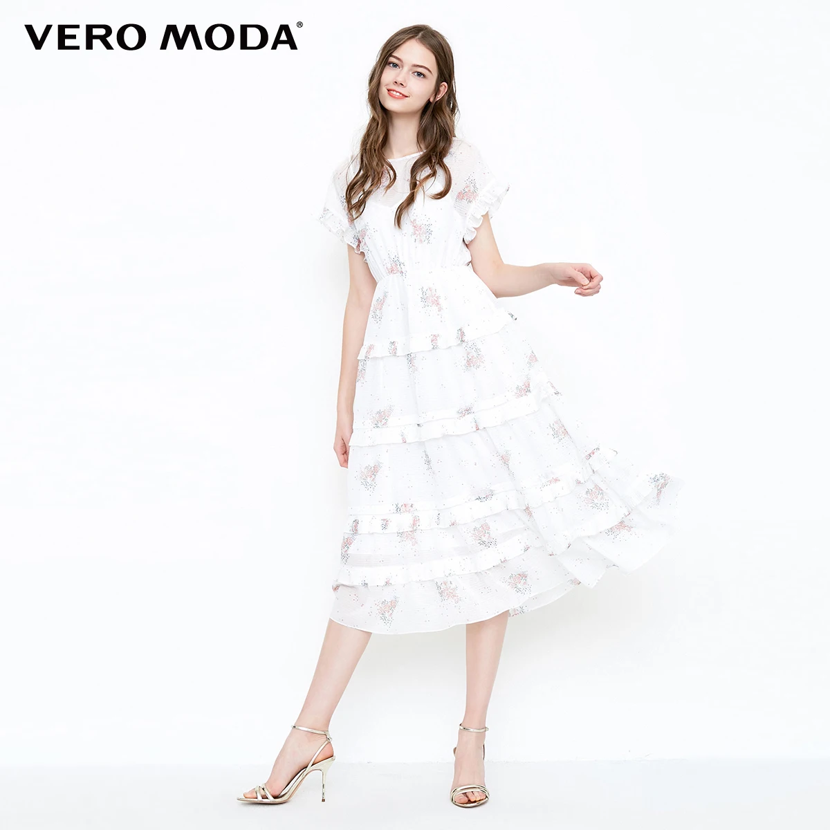 Платье с оборками и принтом Vero Moda | 31837B506 - Цвет: Snow white
