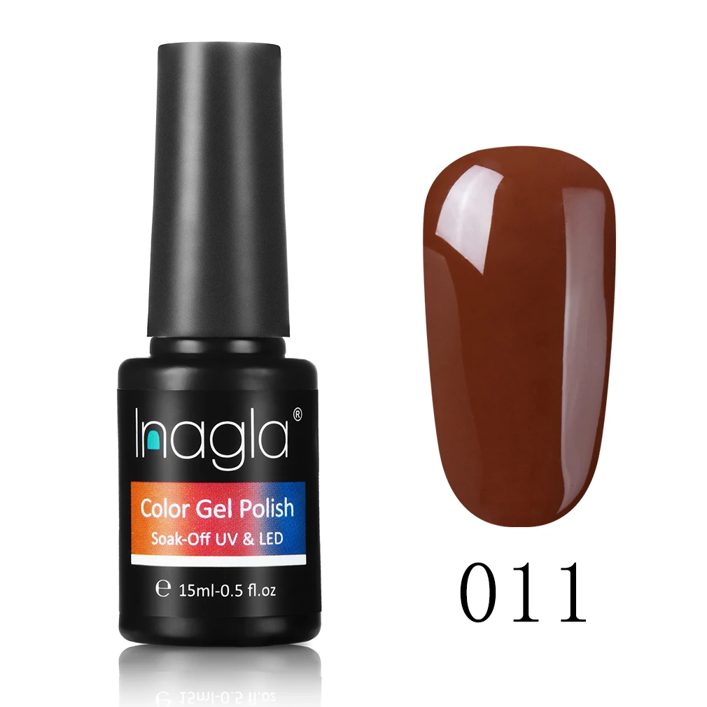011 Inagla, 12 чистых цветов, кофейная Коричневая серия, Гель-лак для ногтей, 15 мл, замачиваемый, УФ светодиодный, базовое верхнее покрытие, Полупостоянный акриловый лак - Цвет: 011