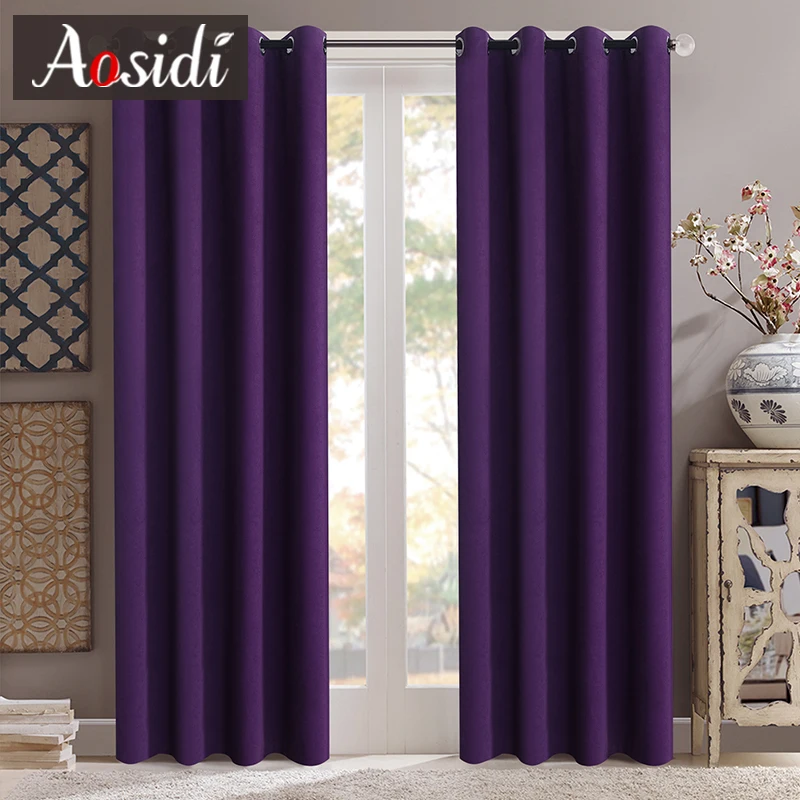 Purple Curtains Современные бархатные шторы для окна гостиной Затемняющие шторы сплошного цвета для спальни тканые шторы по заказу 90% Затенение готовых штор - Цвет: Purple Curtains