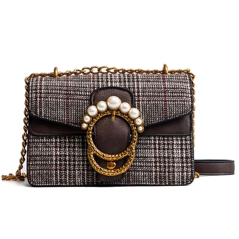 Осенне-зимняя маленькая шерстяная сумка через плечо с цепочкой на ремне модная