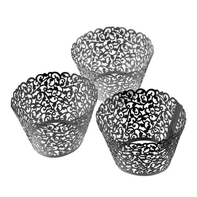 24 шт. черная обертка для кексов Маленькая кружевная лоза лайнер выпечки чашки
