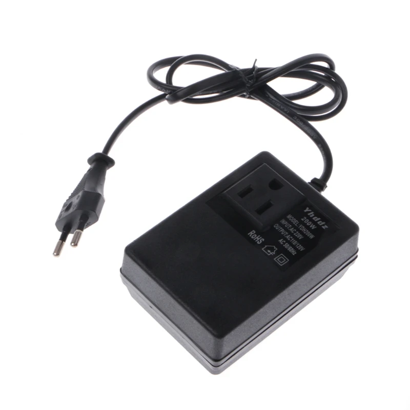 

200W AC 220V to 110V Step Down Transformer Convert Travel Power EU Plug Adapter