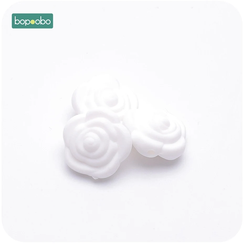 White Flower Bopoobo 10 шт. силиконовые бусины Цветок Детские Прорезыватели крошечные стержни бусины BPA бесплатно Роза Детские Прорезыватели игрушки Аксессуары для соски цепи - Цвет: White Flower