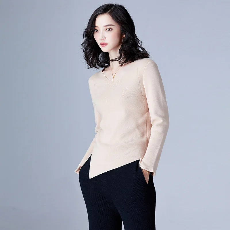 Вязаные Пуловеры Camisa Feminina сплит женская блузка нерегулярная одежда Офисная