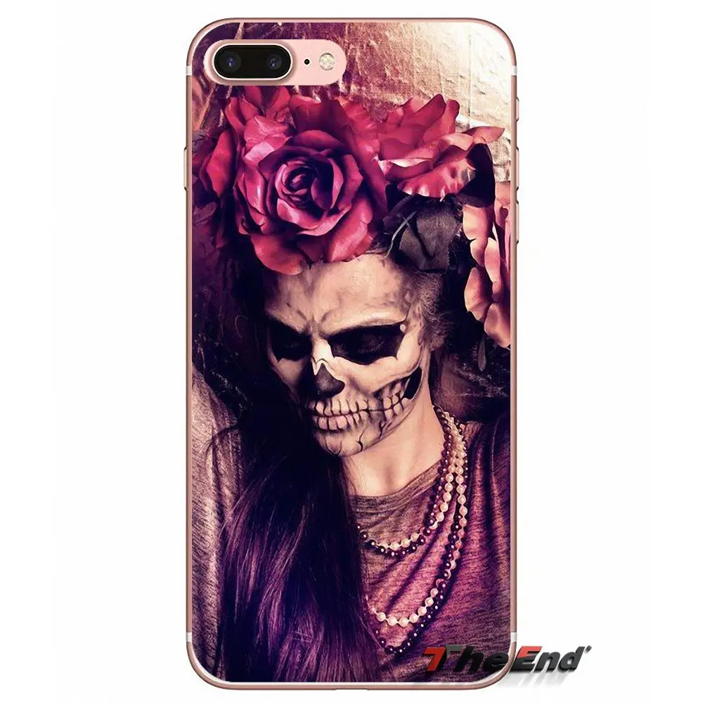 Для Samsung Galaxy J1 J2 J3 J5 J7 A3 A5 A7 2015 2016 2017 J530 J730 Fundas Coque Sugar Skull dark Flower Floral силиконовый чехол
