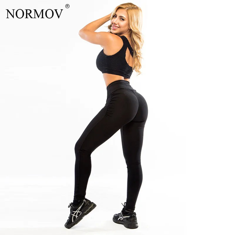 Женские леггинсы для фитнеса NORMOV из полиэстера с эффектом пуш ап черные