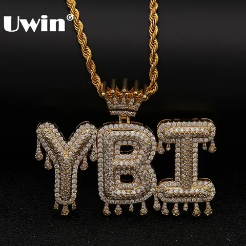 Ожерелье Uwin с подвеской в виде инициальной буквы, подвеска золотого и серебряного цвета под заказ, Ювелирное Украшение в стиле хип-хоп