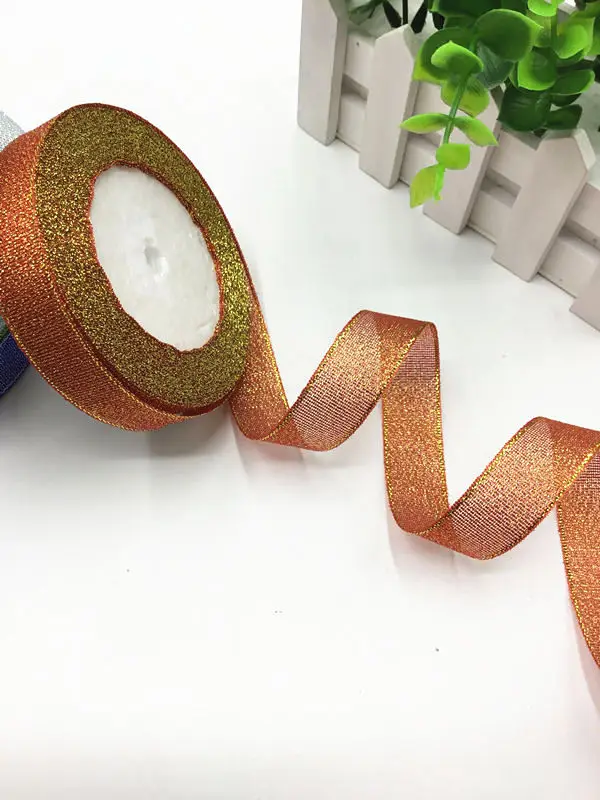 Red Gold Многоцветный выбор(25 ярдов/рулон) 6/8 ''(20 мм) блеск лямки/подарок Обёрточная бумага с кружевной лентой - Цвет: Red Gold