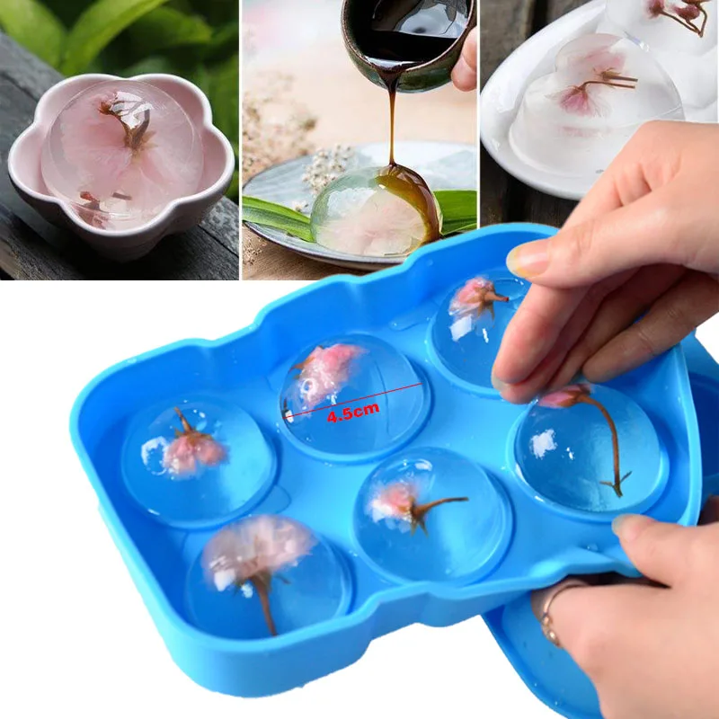 Большой лоток для льда виски коктейля 6 отверстий форма круглая силиконовая