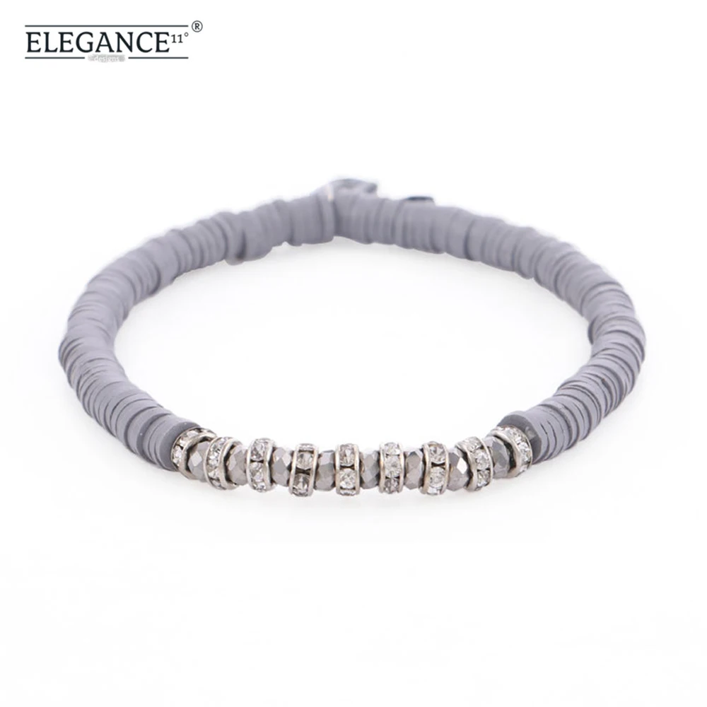 Элегантный серый браслет из бисера бусины полимерной глины стразы