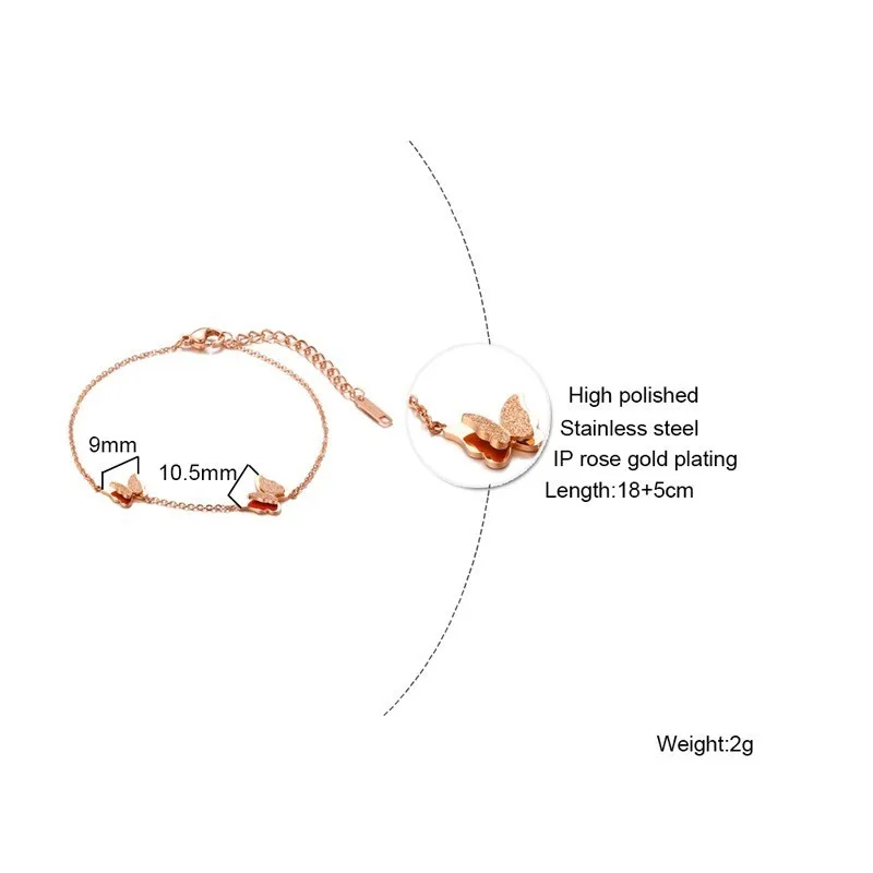 Женский браслет с бабочкой Vnox яркий из нержавеющей стали 585 розового золота