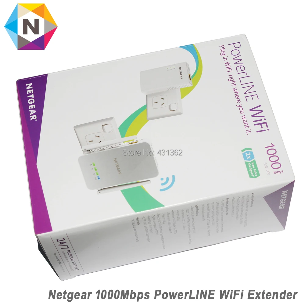Netgear PowerLINE PLW1000 Bridge 802.11B/G/N/AC Wall Pluggable с адаптером 1000|Сетевые адаптеры c передачей