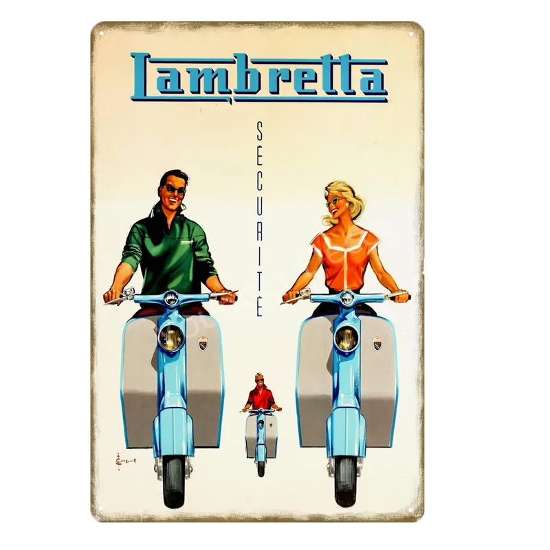 Классический электромобиль Lambretta металлический постер лучшие знаки для