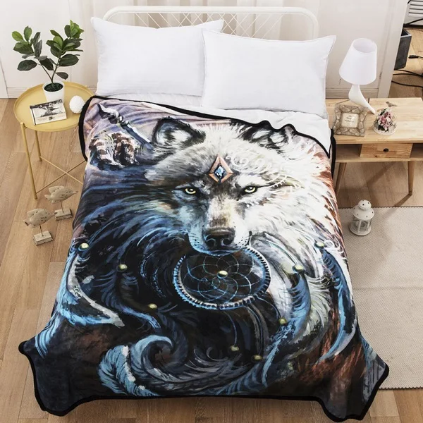 Wolf-Black Подростковое животное тема одеяло 3D серый/белый волк печать сеть Ловца снов синий/серый флис одеяло черное шерпа одеяло 150x200 см - Цвет: Wolf-Black