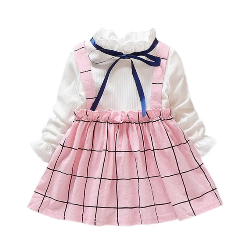 Girls Autumn Korean Style Long Sleeve Kids Clothes Baby Infant Cute Plaid Ribbon Princess Dress Children Clothing | Детская одежда и