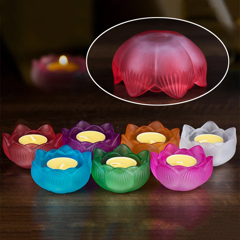 Oil Lamp Candle Holder Lotus Candlestick Holders Household Indoor Temple Glass Lotus Colorful Candelabros Butter Lamp 7/Set Colo
