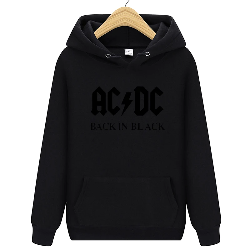 Мужская толстовка с капюшоном в стиле хип-хоп рок-группы ACDC, мужская повседневная уличная куртка, толстовки с капюшоном, мужская и женская брендовая одежда - Цвет: Черный