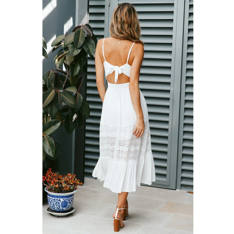 Платье женское ажурное с глубоким V-образным вырезом пляжная одежда праздничное