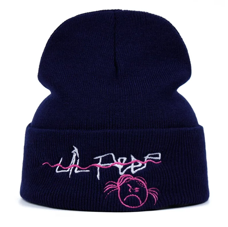 Тёмно-синий Lil Peep Beanie с вышивкой xxxtentacion lil. peep Love Мужская и женская вязаная шапка вязанные шапочки Skullies теплая зимняя унисекс Лыжная хип-хоп шапка - Цвет: Тёмно-синий