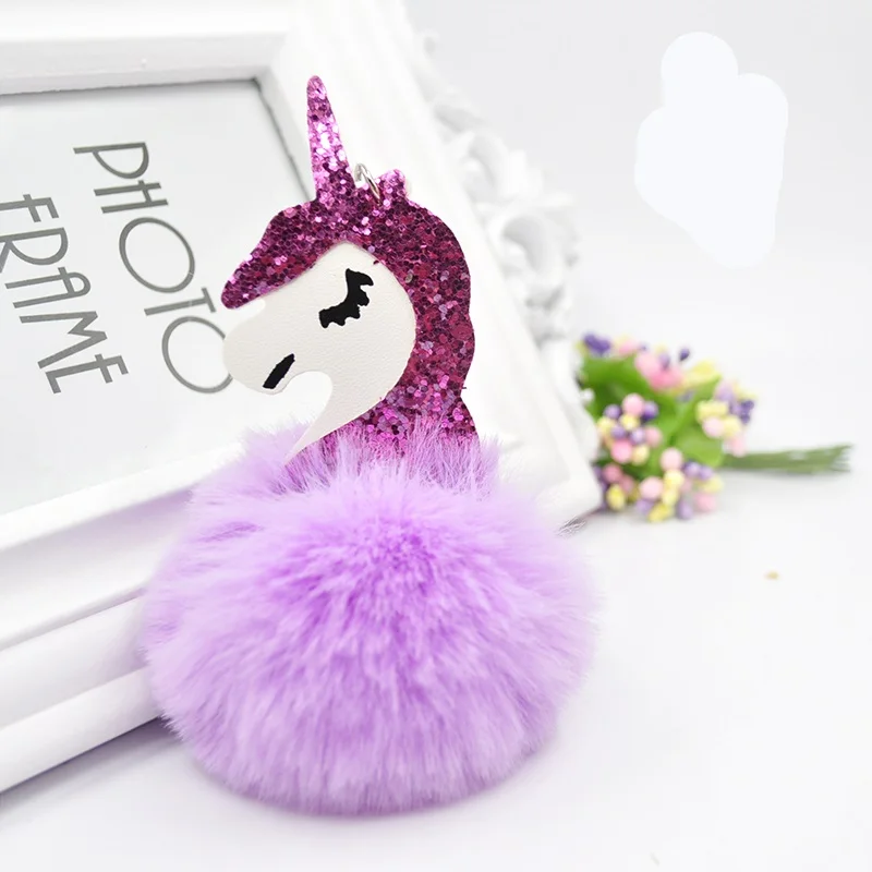 4 8 см Kawaii Единорог меховой шарик-подвеска мяч игрушки пушистый металлический брелок для женщин девочек Сумка висячий кулон детские игрушки - Цвет: 4