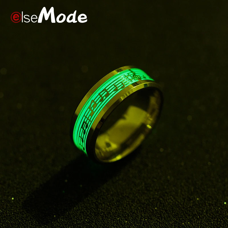 ELSEMODE светится в темноте музыка Stave светящееся кольцо для женщин мужчин 316 L титановое ювелирное обручальное кольцо из нержавеющей стали