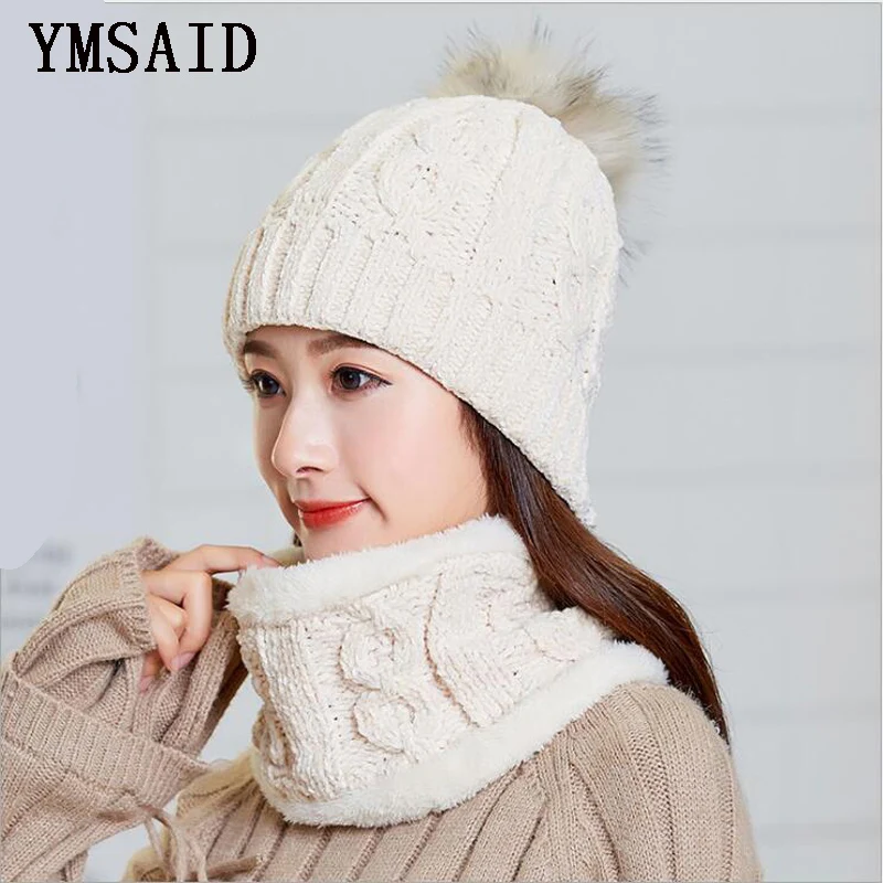 

Ski Cap 2018 Fashion Winter Hat Women Scarf Knitted Hat Cap 2-Piece Set Gorras Warm Winter Ladies Girls Skullies Beanies Hat