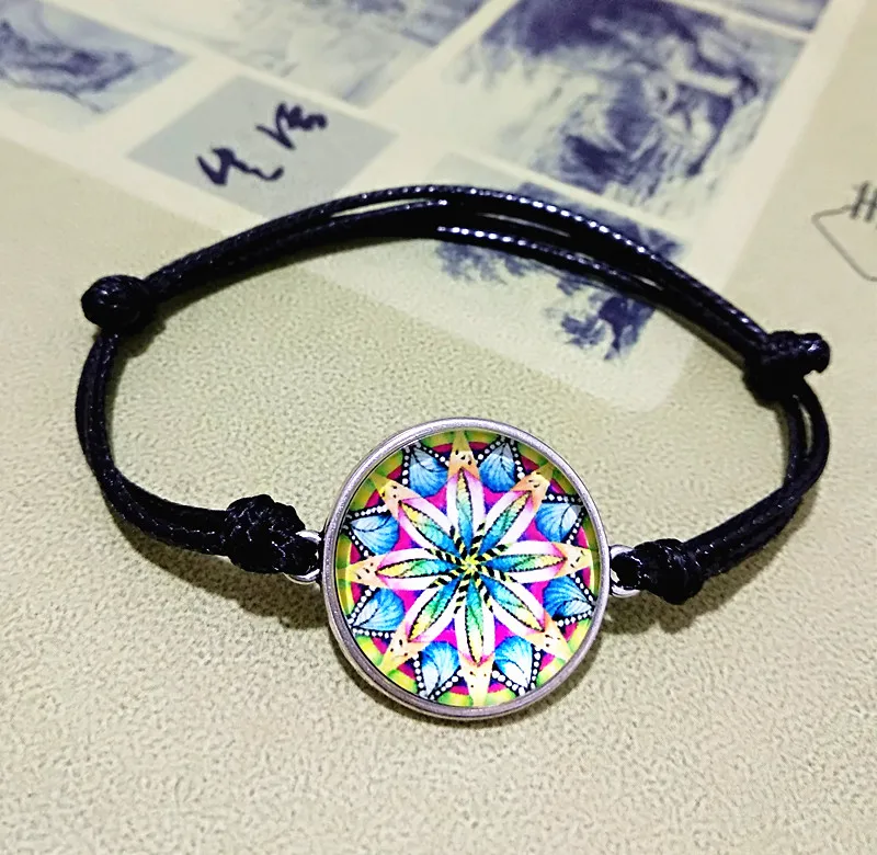24pcs(Mixed 12 models) Mandala Bandan flowers hand weaving bracelets Glass Cabochon Leather Bracelet Bangle for girls women | Украшения и