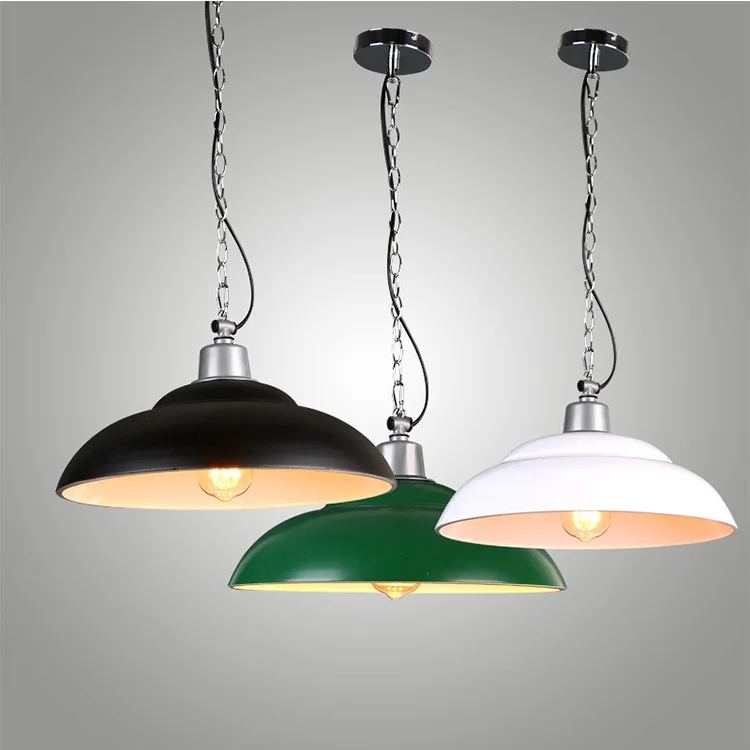 

Industrial Style Lid Shape Matt Green / Black Shade Loft Wrought Iron E27 with Chain Pendant Light for Cafe Bar Living Room