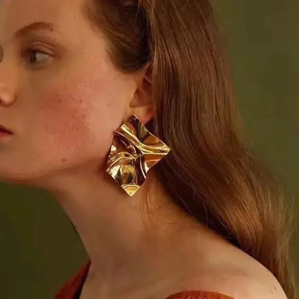 Punk Stud Earrings for Women Gold Silver Color Fashion Big Geometric Oversize Irregular Earing Jewelry Maxi Ear Party | Украшения и