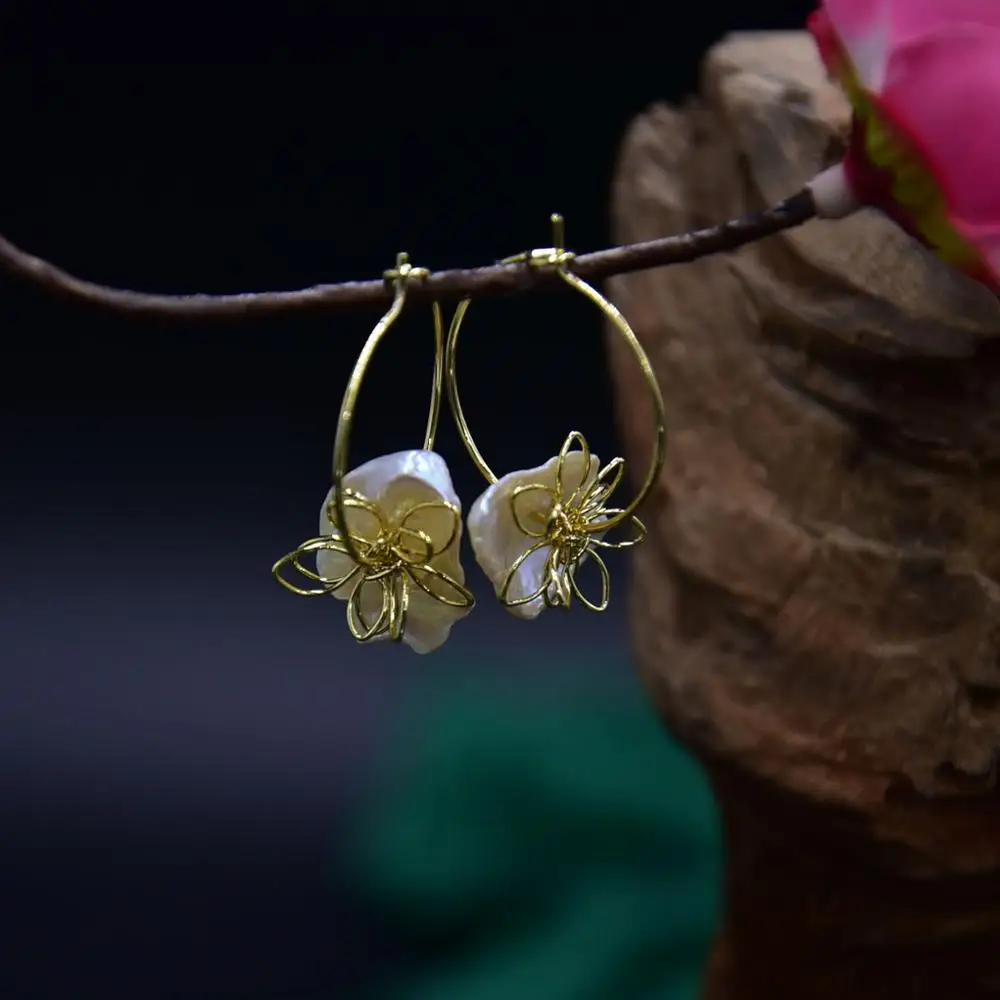 Серьги гвоздики с жемчугом в стиле барокко 15 16 мм|Серьги| |