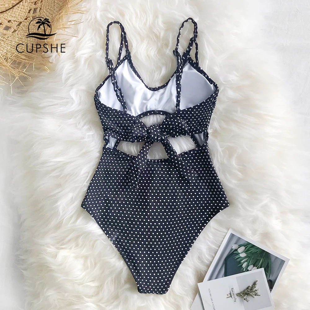 CUPSHE сексуальный черный и белый в горошек с вырезом Цельный купальник 2019 женский