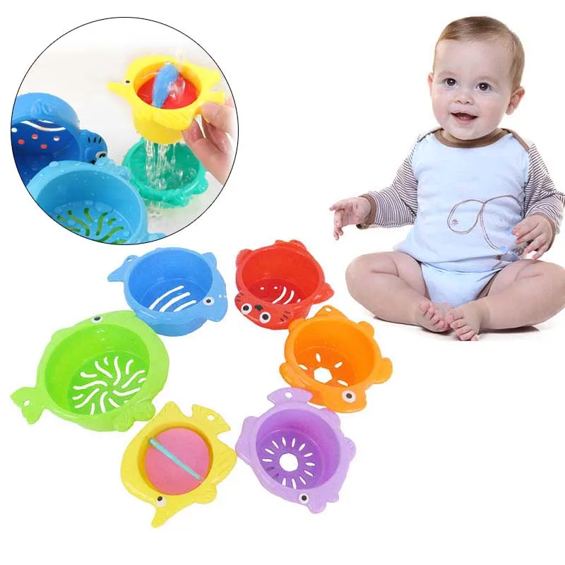 

6PCS Baby Bathing Toys Durable Bath Jenga Toy Folding Cups Game for Baby NSV775
