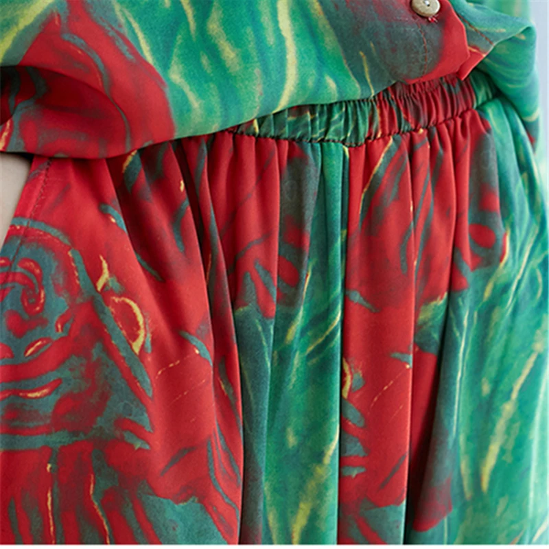 Женский свободный костюм большого размера длинная рубашка с цветочным принтом и