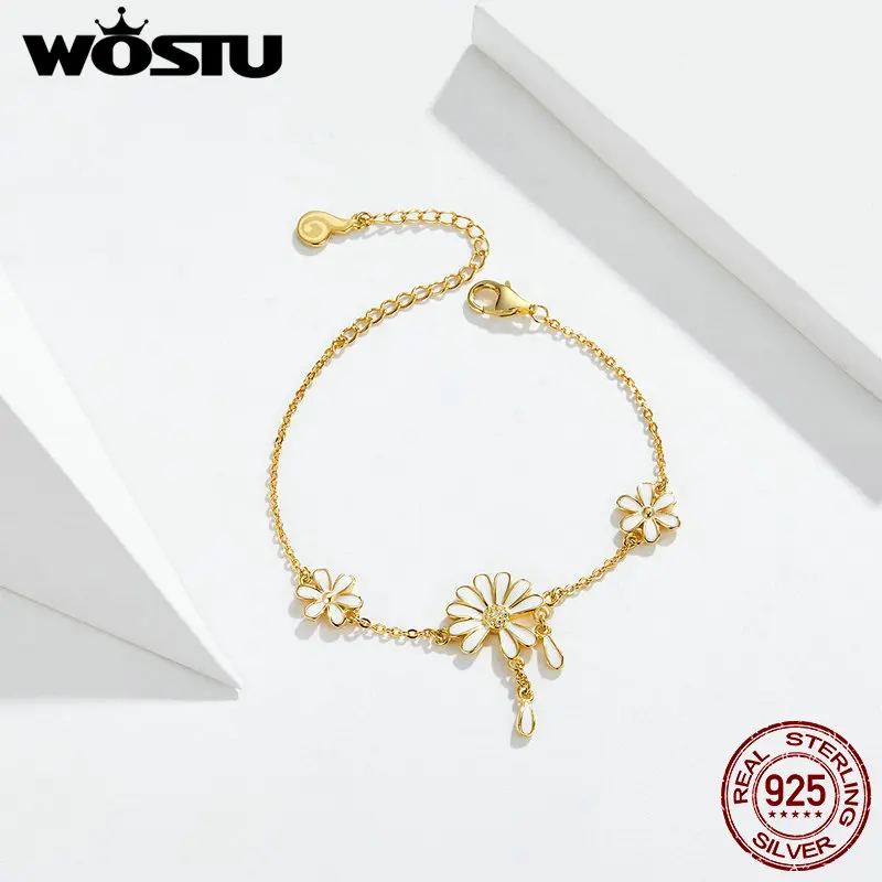 WOSTU новинка 2019 женский браслет с ромашками горячая мода 100% Настоящее серебро