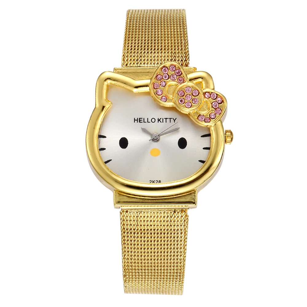 Женские часы женские повседневные кожаный ремешок Saats Hello Kitty кошка кварцевые